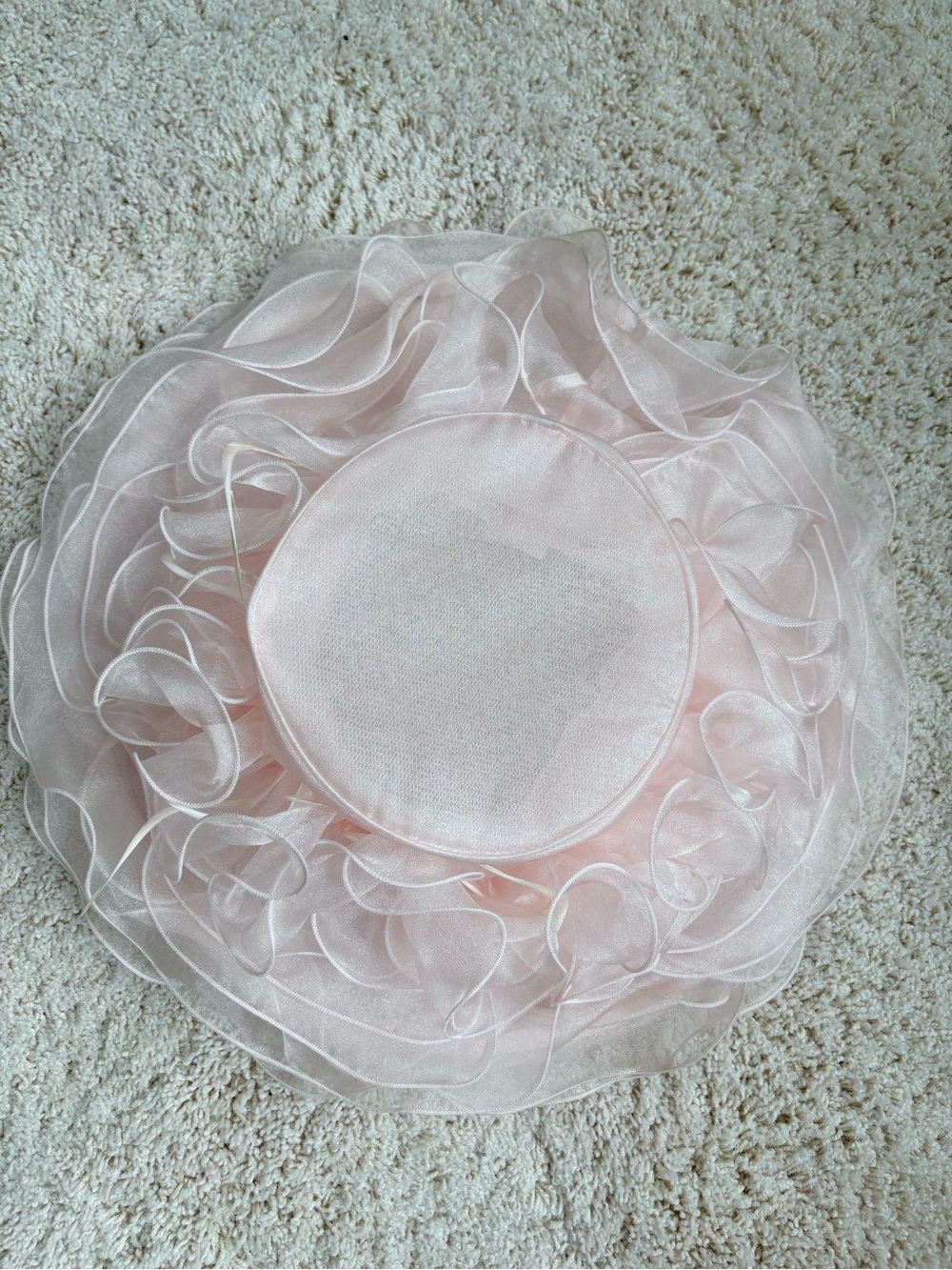 Vintage Sheer Ruffle Organza Fascinator Hat in Pale Pink Feathers Amazing - Picture 4 of 13